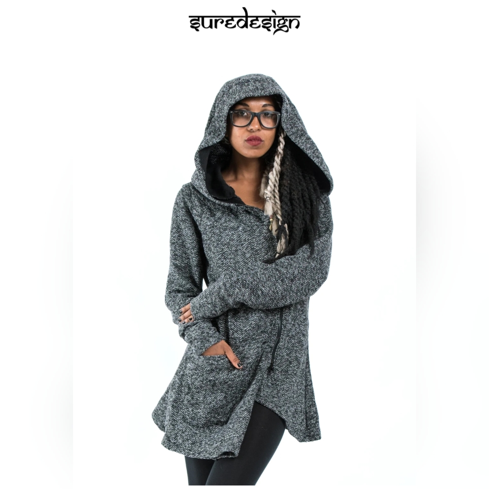 Sure Design Diagonal Zip Up Hoodie in BROWN